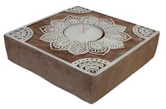 Wooden T Light Candle Holder: Unique Printing Block Rangoli Design (12509)