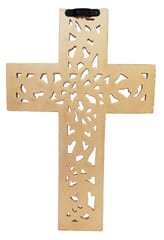 Wooden Jesus Christ Wall Cross: Hand Carved Antique Design Hanging Plaque For Home Altar Room Decor, Dull Gold (10773B)