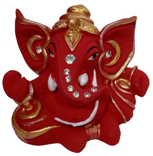 Resin Idol Kaan Ganesha: Clay Finish Artistic Statue For Home Temple, Car Dashboard Or Gift, Red, Big (12621C)