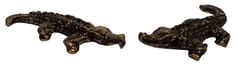 Metal Miniature Statue Crocodile Pair: Collectible Set Of 2 Figurines (11235A)