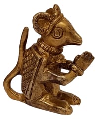 Brass Statue Ganesha Vahana Mooshak: Collectible Idol Mouse In Namsate Greeting Pose (12262B)