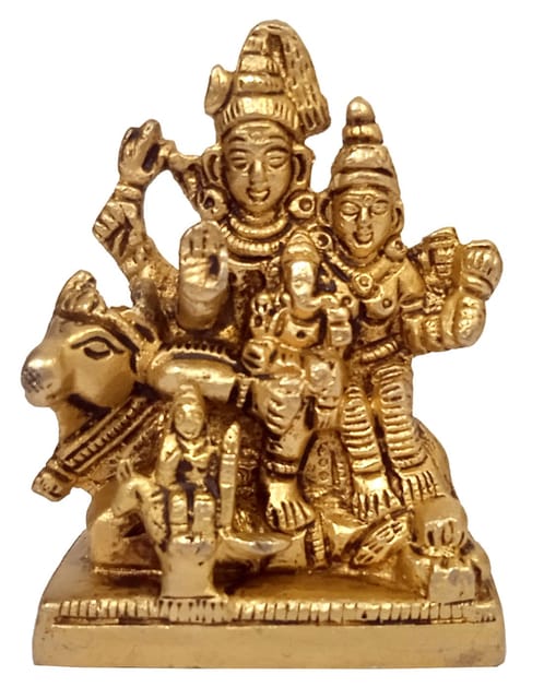 Brass Idol Shiva With Parvati, Ganesha, Karthikeya And Nandi: Vintage Statue For Home Temple (10382A)