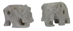 Stone Miniature Statue Elephant Pair: Lattice Design Mesh Cutwork Set Of 2 Figurines (12642A)