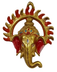 Metal Wall Hanging Surya Ganesha: Ganapathi Vinayaka Plaque, Multicolor (12190A)