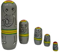 Wooden Nesting Dolls Elephant: Set Of 5 Hand Painted Russian Matryoshka Decorative Boxes (11702A)