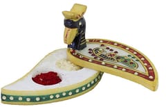 Marble Sindoor Dani Kumkum Chopra: Flat Box For Vermillion Rice Roli Chawal Festive Use, Peacock Shape (15741)