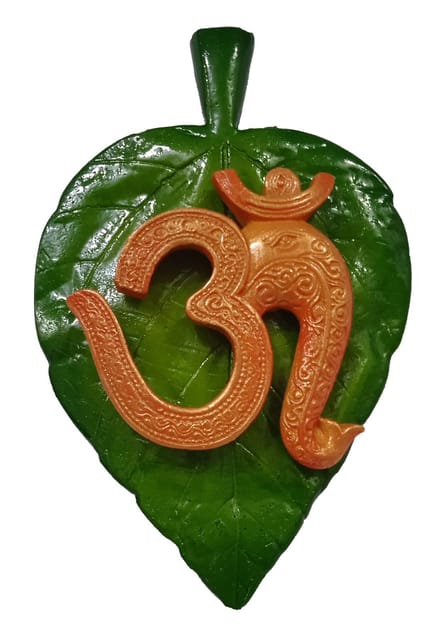 Stone Dust Wall Hanging: Om Aum Peepul Leaf, Clay Finish, Heavy (12671)