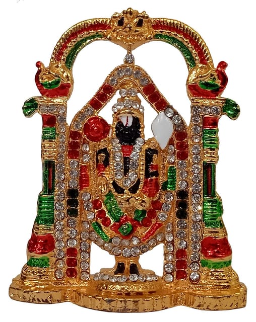 Metal Idol Tirupathi Balaji Venkateswara: Glittering Stones Statue For Car Dashboard Or Home Temple (11199A)