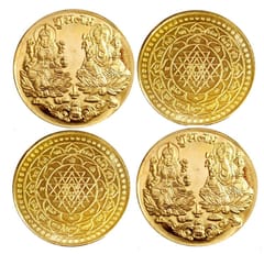 Metal Coins Lakshmi Ganesha & Shri Yanta (Set Of 4): Gold Finish Coins For Puja & Gifting (12681)