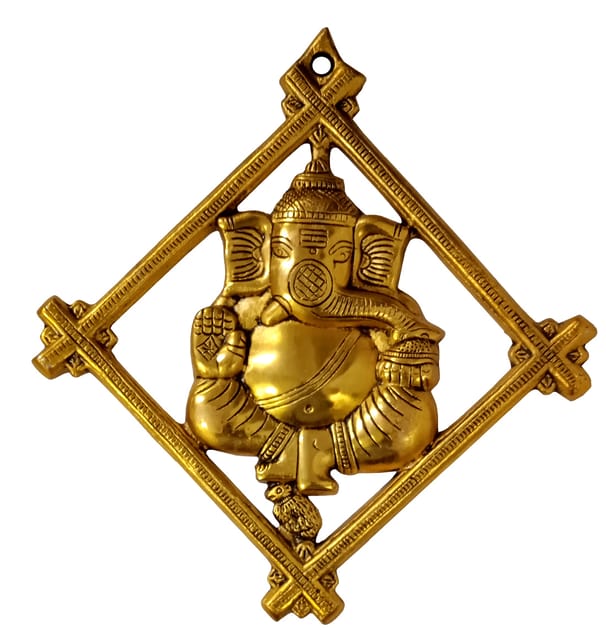 Elegant Metal Wall Hanging Ganesha: Ganapathi Vinayak Plaque, Golden (12682)
