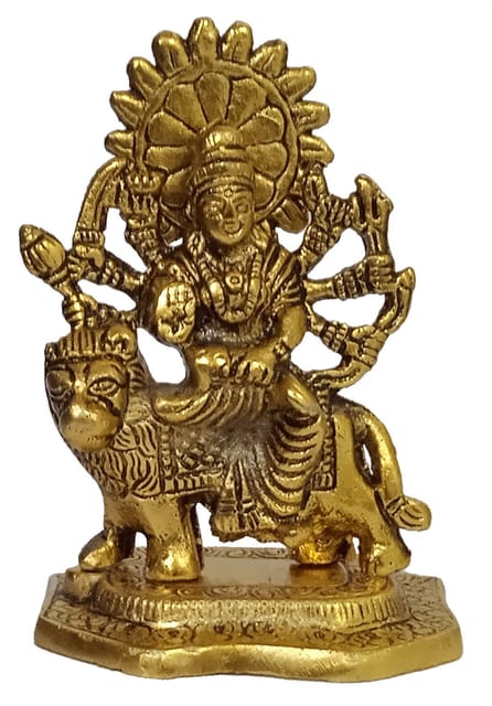 Metal Idol Sherawali Mata Durga Ma: Gold Finish Statue (12200)