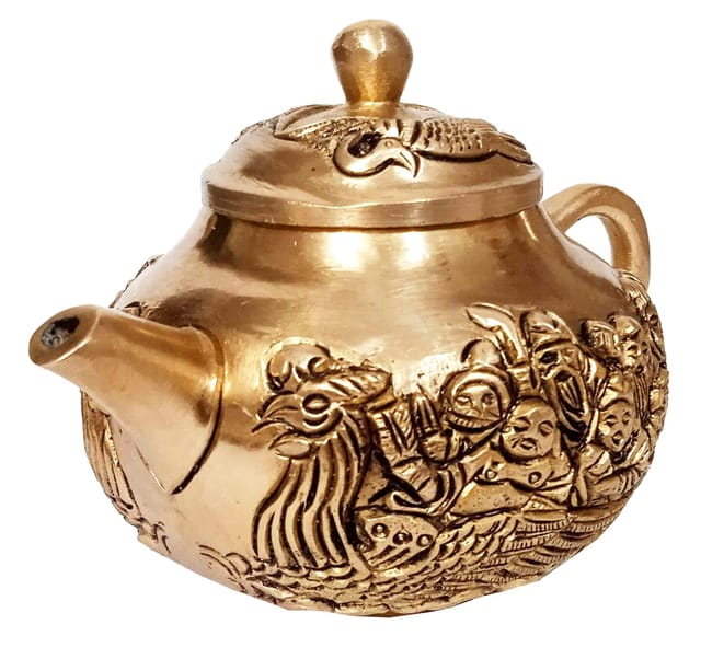Brass Decorative Kettle Teapot: Travelling Monks in Chinese Boat (12261)