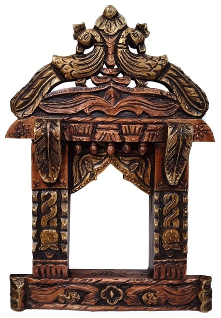 Wooden Wall Hanging Peacock Jharokha, Royal Palace Window: Vintage Showpiece, Multicolor, 18 Inches (12252)