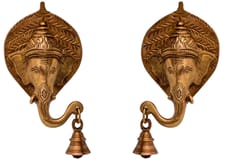 Brass Wall Hanging Antique Finish Ganesha  Bell (Set Of 2): Symmetrical Heads For Peace, Harmony & Balance An Home (11037)