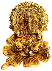 Metal Ganesha on Lotus Showpiece, Golden finish, Indian gift ideas (10457)