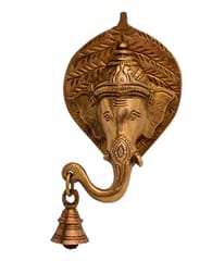 Brass Antique finish Ganesha Head with Bell Wall hanging (10768)
