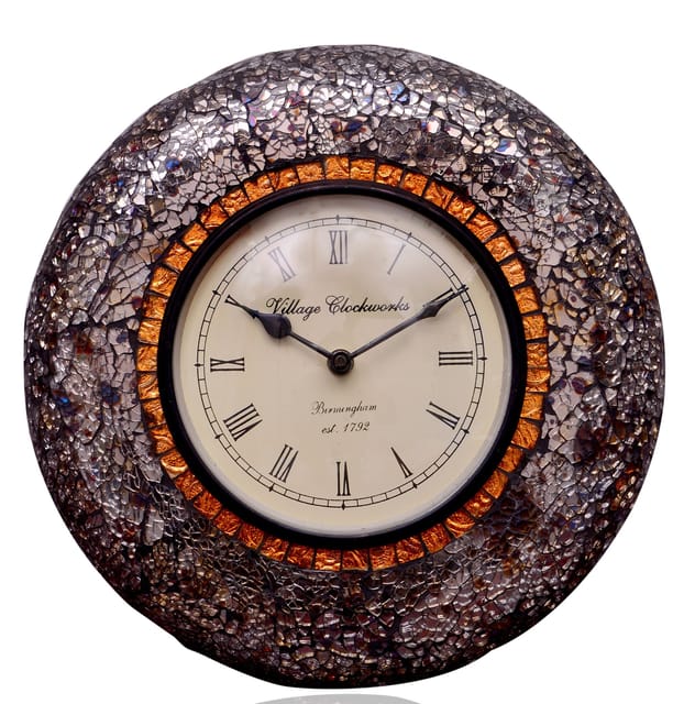 Wall Clock 'Brown Shimmer '' - Mosaic of Glistening Brown Crystal Pieces set in Wood Frame for a Magical Effect | Size: 1212 inches  (10556)
