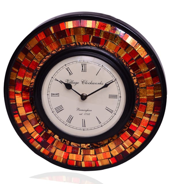 Wall Clock 'Red & Brown Magic'' - Mosaic of Glistening Red & Brown Crystal Pieces set in Wood Frame for a Magical Effect | Size: 1212 inches  (10554)