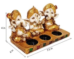 Resin Candle Stand T-Light Holder: Three Ganesha (12371)