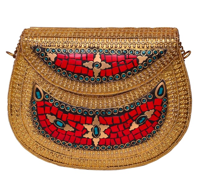 Red Fancy Brass Metallic Party Clutch (10601)