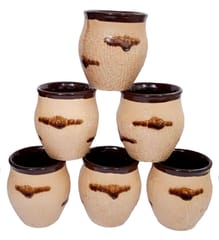 Ceramic Kulhar Cups Ocean Waves: Indian Souvenir Memorabilia Set Of 6 Mugs (10045)