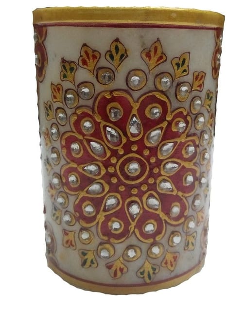 Marble Pen Holder/ Stationery holder, Tooth brush holder with handpainted floral designs (10562)