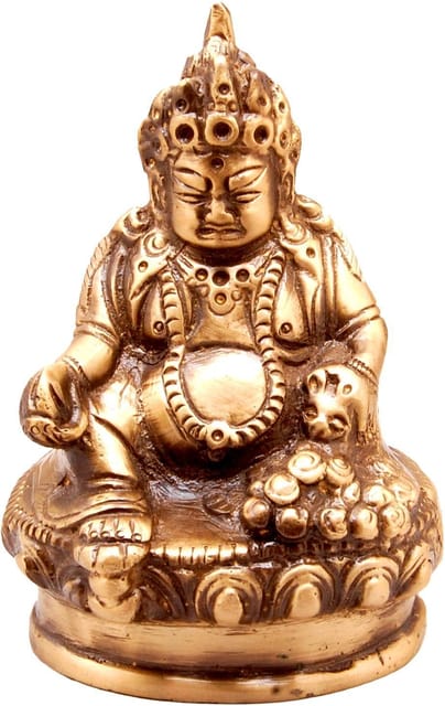 Brass Statue Kubera (Hindu God Of Wealth & Prosperity): Kuber Vaisravana Sarvanubhuti Idol In Pure Metal; Regious Indian Home Temple Decor (11031)