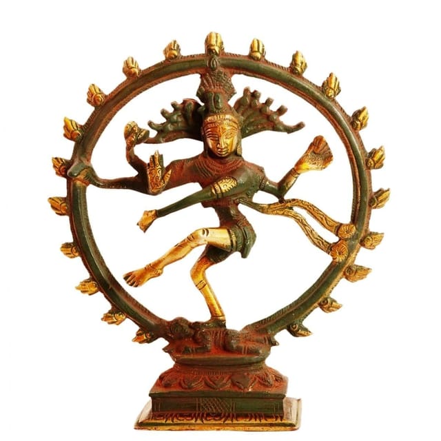Brass Statue Nataraja (Shiva Siva In Dance):  Rare Copper Green Antique Finish For Home Temple Mandir Showpiece (11095)