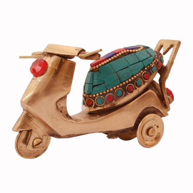 Scooty Scooter Miniature Replica in Pure Brass with Spectacular gemstonework: Handmade Quirky Gift Collectible (11241)