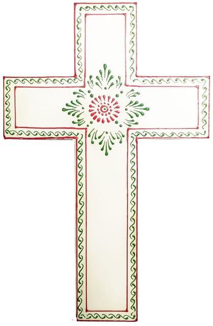 Wooden Wall Cross 'Divine Purity': Handpainted Mangowood Plaque, White (11446A)