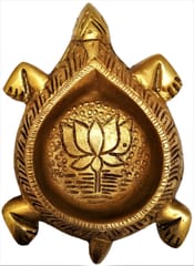 Brass Tortoise Diya: Holy Oil Lamp Deepam; Feng Shui Vastu Good Luck Light (11570)
