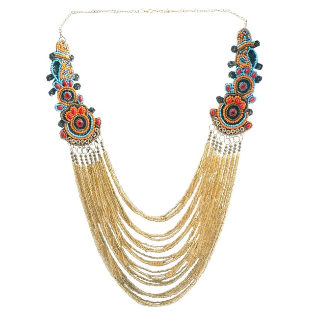 Multistrand Necklace 'Modern Queen' with Beads & Colorful Sequined Edges: Unique Statement Piece (30144)