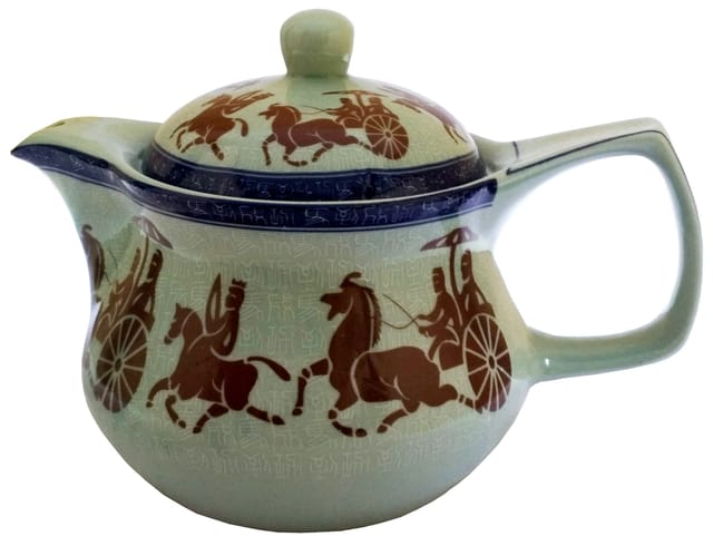 Painted Ceramic Kettle 'Royal Army': Small 350 ml Tea Coffee Pot, Steel Strainer Included (11611)