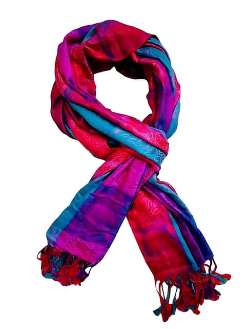 Woolen Stole 'Paisley Pride': Jacquard Embroidered Faux Pashmina Shawl (20016)