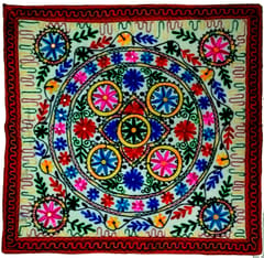 Cotton Tapestry 'Riot of Colors': Vintage Embroidery Table Cover or Wall Hanging (11775)