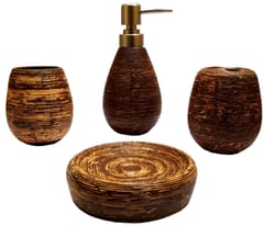 Ceramic Bathroom 4-piece Set 'Rustic Charm': Soap Dish, Liquid Dispenser, Glass, Toothbrush Holder (11778)