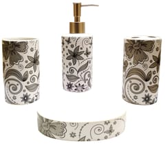 Ceramic Bathroom 4-piece Set 'Orient Grace': Soap Dish, Liquid Dispenser, Glass, Toothbrush Holder (11777)