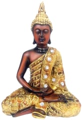 Polyresin Idol Buddha in Dhyana Mudra (Meditating Posture): Stone Finish Statue with Glittering Gems (11861)