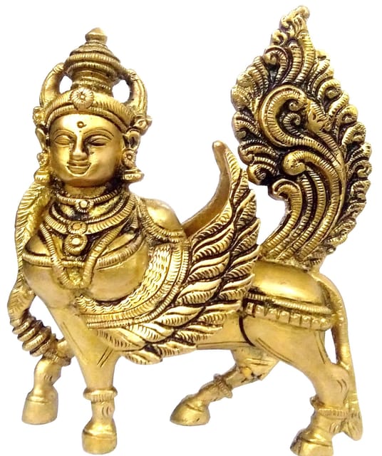 Brass Idol Kamadhenu Cow 'Surabhi': Religious Sculpture for Home Temple (11844)