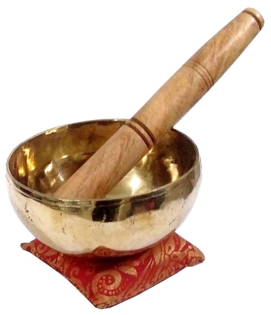 Bronze Singing Bowl: Handmade Bell Metal (Kansa) Meditation Instrument with Stick & Cushion 4X4X2 inch (10782A)