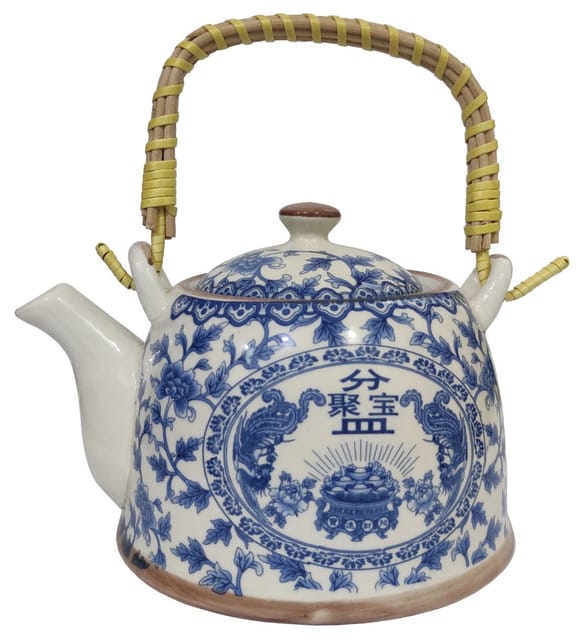 Ceramic Kettle 'Blue Heaven': 850 ml Tea Coffee Pot, Steel Strainer Included (11623A)