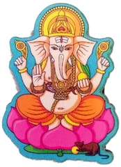 Wooden Fridge Magnet: Hindu God Ganesha on Lotus (11961)