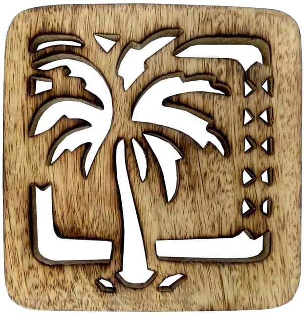Wooden Trivet 'Palm Tree': Coaster Hot Pad Mat for Dining Table, Kitchen (11880)