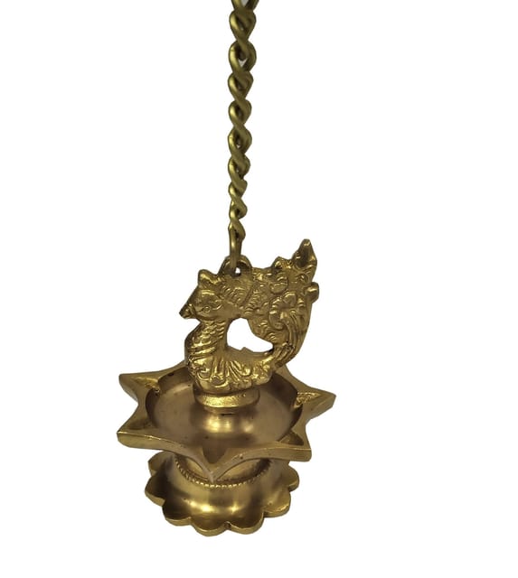 Brass Peacock Hanging Diya Oil Lamp: 6 Deepak Lights for Home Temple Festival Lighting (11910)