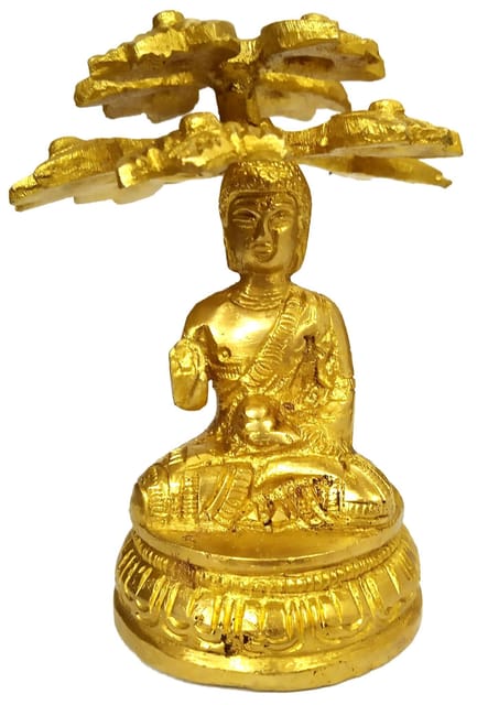 Brass Statue Lord Buddha's Nirvana: Buddhism Prayer Idol with Bodhi Tree (11911)