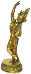 Brass Idol Queen Maya of Sakya, Mother of Gautam Buddha: Gold Finish Vintage Statue (12155)