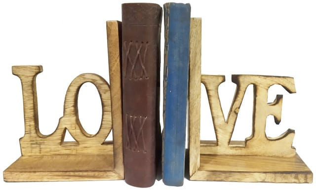 Wooden Bookends 'LOVE': Unique Decor Bookshelf Organizer Books Stand Holder (12132)