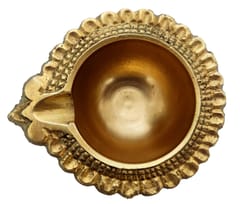 Brass Diya Oil Lamp Holder: Flower Shape Aarti Deepak (12247)