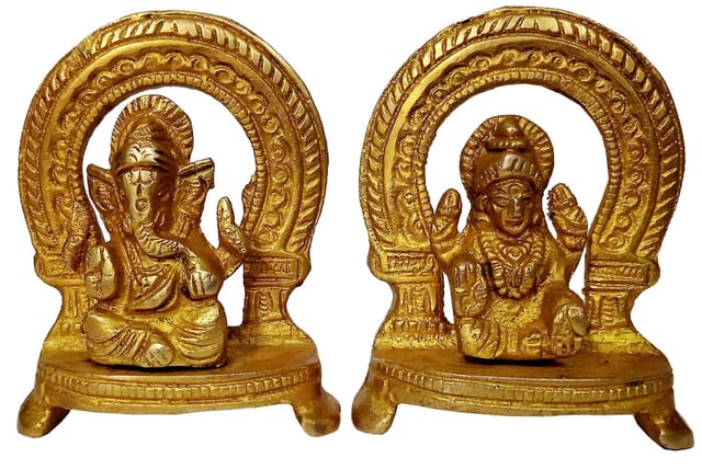 Brass Idol Lakshmi Ganesha in Mandap: Collectible Statue Set for Home Temple (12245)