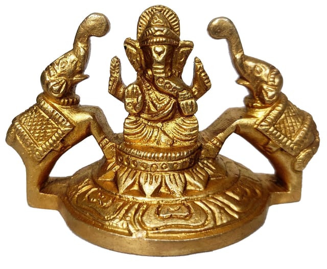 Brass Idol Gaja Ganesha: Collectible Decor Statue Ganapathi with Elephants (12243)